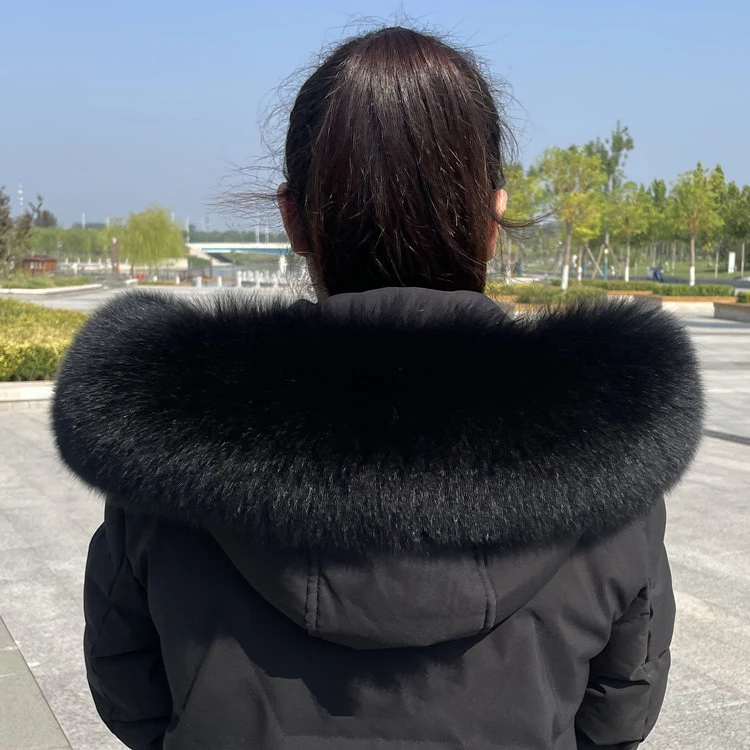 100% Real Fox Fur Collar Neck Warmer Fur Scarves Winter Parkas Coat Hood Fur Trims Strips Genuine Fur Scarf Shawls Black Collar