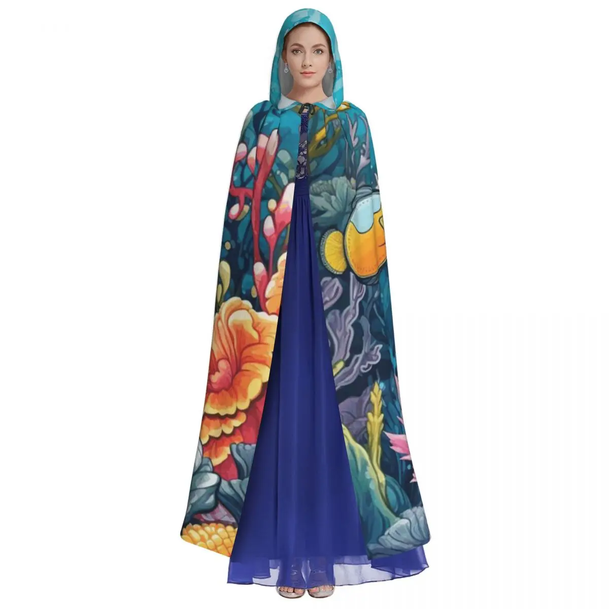 Capa larga con capucha de arrefes de Coral subacuáticos, disfraz Medieval de bruja, capa de Cosplay, fiesta de Halloween, adulto, Unisex