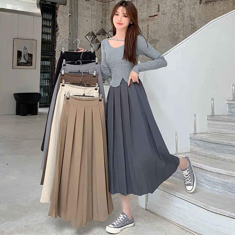 Modest Skirts for Women Korean Style Long Skirt Women's Pleated Skirt Long Skirts for Women Fashion Dazy E1928