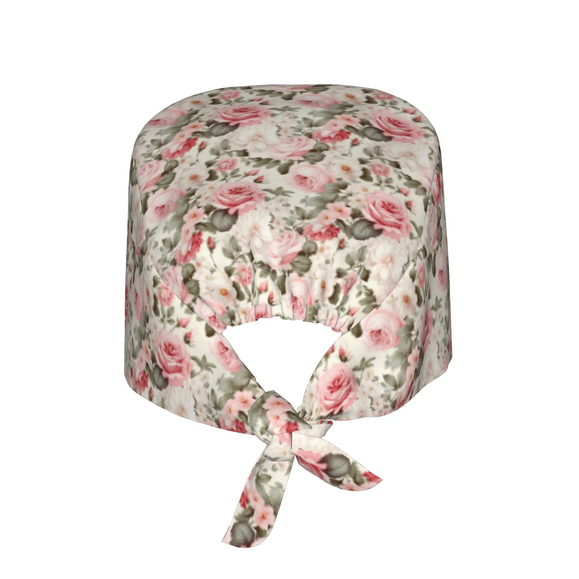 Victorian Rose Flowers  Working Cap Surgical Hats Women Men Elegant Stained Pink  Operating Room Cap Operator Hats Lab Works Hat