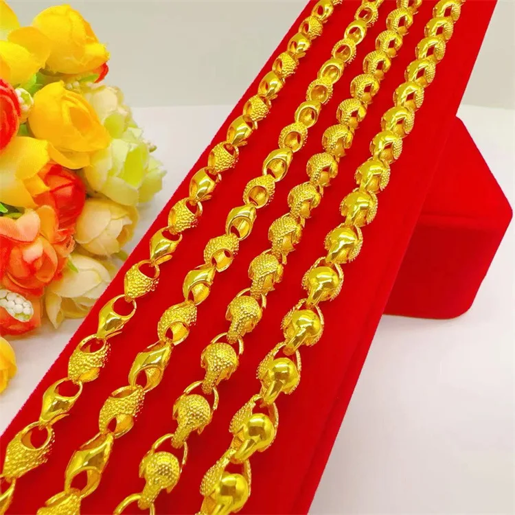 Luxury 24K 9999 Pure Gold real gold Men's Glow Face Hemp Shell Bead Necklace Wheat Necklace