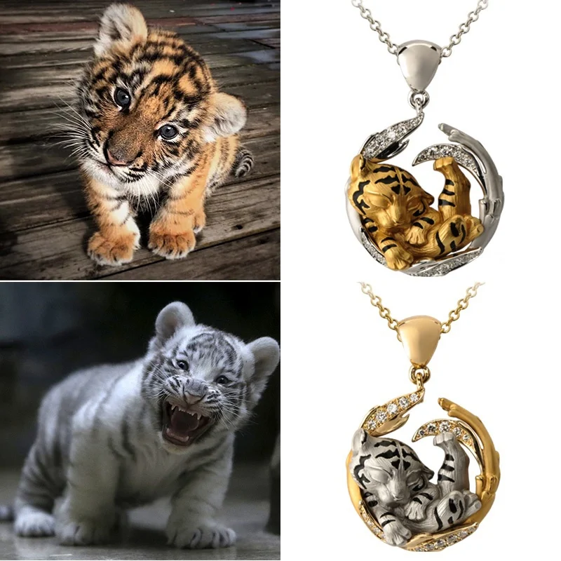 Luxury Charm Tiger Pendant Necklace for Women Two-tone Animal Cute Tiger Crystal Necklace Lovers Jewelry for Women Collares