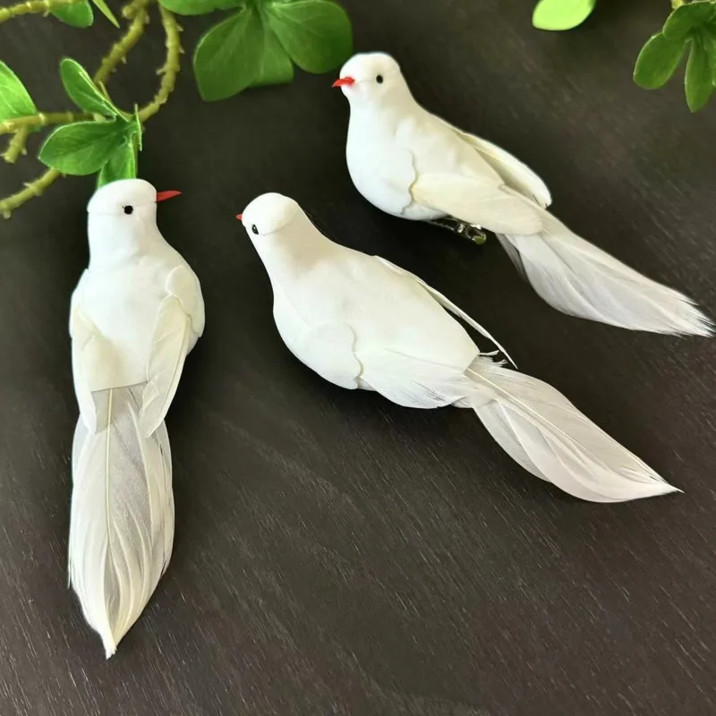 Artificial White Bird Fake Pigeon Figurine Simulation Feather Bird Desktop Ornament Kindergarten Bonsai Home Room Decor