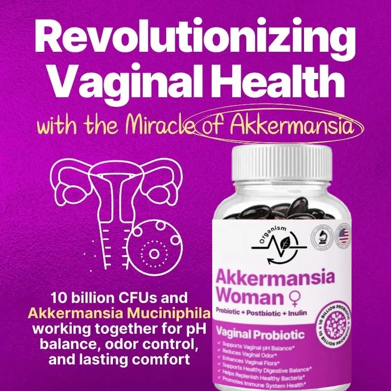 كبسولات Akkermansia البروبيوتيك المهبلي GLP-1 لصحة الأمعاء، مكمل دعم المناعة 10 مليار CFU 60 كبسولة
