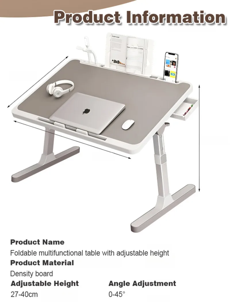 Draagbaar opvouwbaar multifunctioneel computerbureau, studentenflatbed, laptopbureau, woonkamer, in hoogte verstelbare opvouwbare tafel