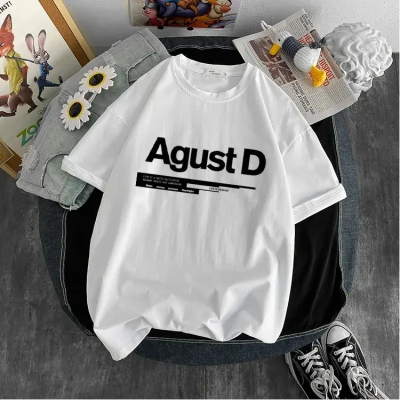 Korean Version Agust D Letter Printed Cotton T-shirt D-2 Album Unisex High-quality Cotton Women's Top Casual Retro Cool T-shirt