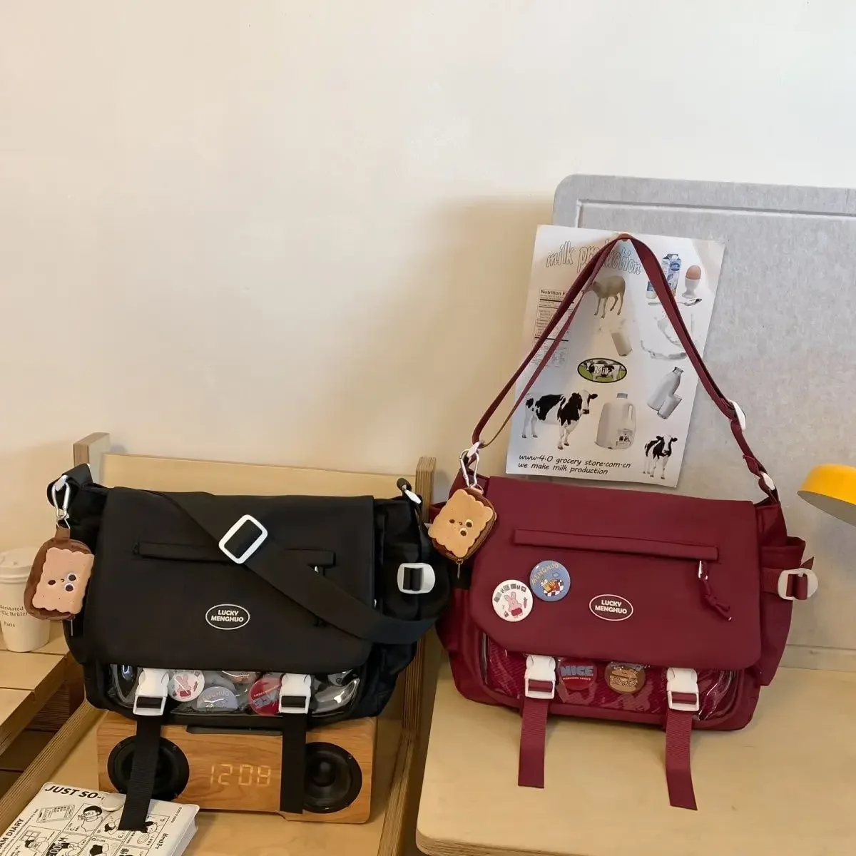 Itabag-Bolso cruzado de hombro para mujer, bolsa de gran capacidad, informal, Linda, japonesa, clásica, transparente