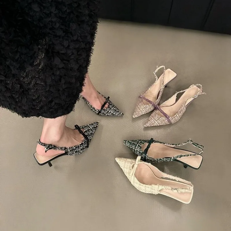 New Style Fashionable Comfortable Elegant Sexy Small Toe Stiletto High Heels French High Heels Baotou Back Hollow Sandals Women
