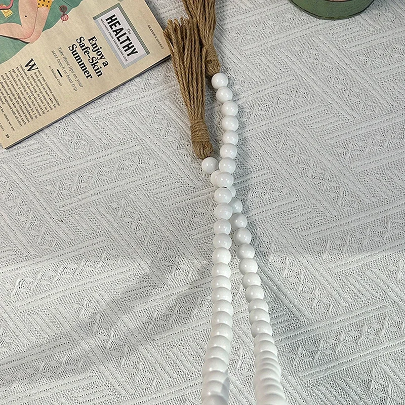 1pc Wooden Handmade Boho DIY Wood Bead Garlands Macrame Home Decor Farmhouse Rustic Tassel Decoration Wall Hanging image 5