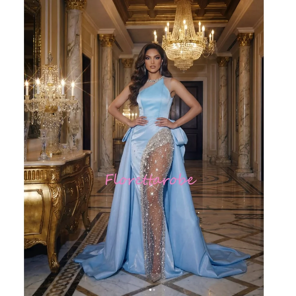 Customized  Luxury Beads Trumpet Saudi Arabric Evening Dresses for Women Vestido De Noche Graduation Prom Dress