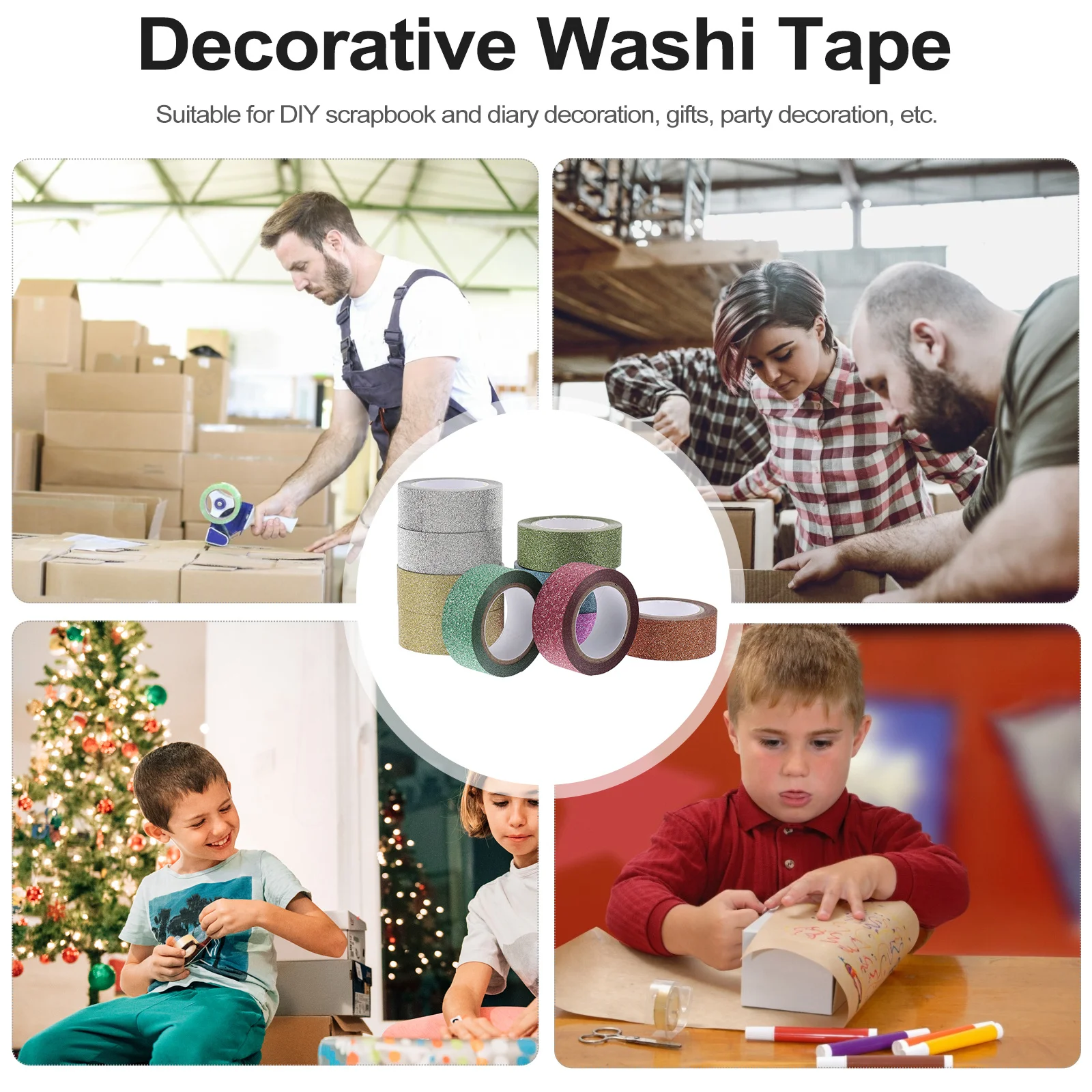 

10Pcs DIY Glitter Washi Tape Tearable Decorative Adhesive Tape for Gift Wrapping Journals Cards Calendars Crafts