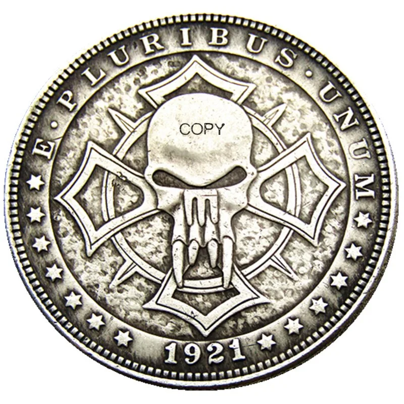 

HB(64) США Хобо 1921 Моргана доллар Череп Зомби Скелет посеребренные копии монет