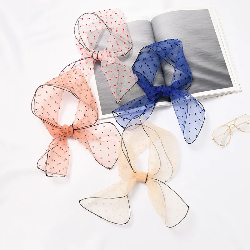 16x90CM Women Thin Organza Scarf Narrow Long Neck Scarves Silk Candy Color Transparent Chiffon Headband Wavy Tie Hair Band