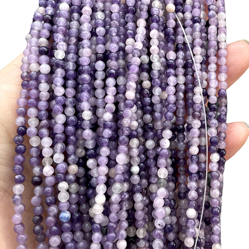 2 3 4MM Natural Purple Mica Stone Beads Loose Round Small Beads for Jewelry Making DIY Bracelet Earrings Accessories 15''