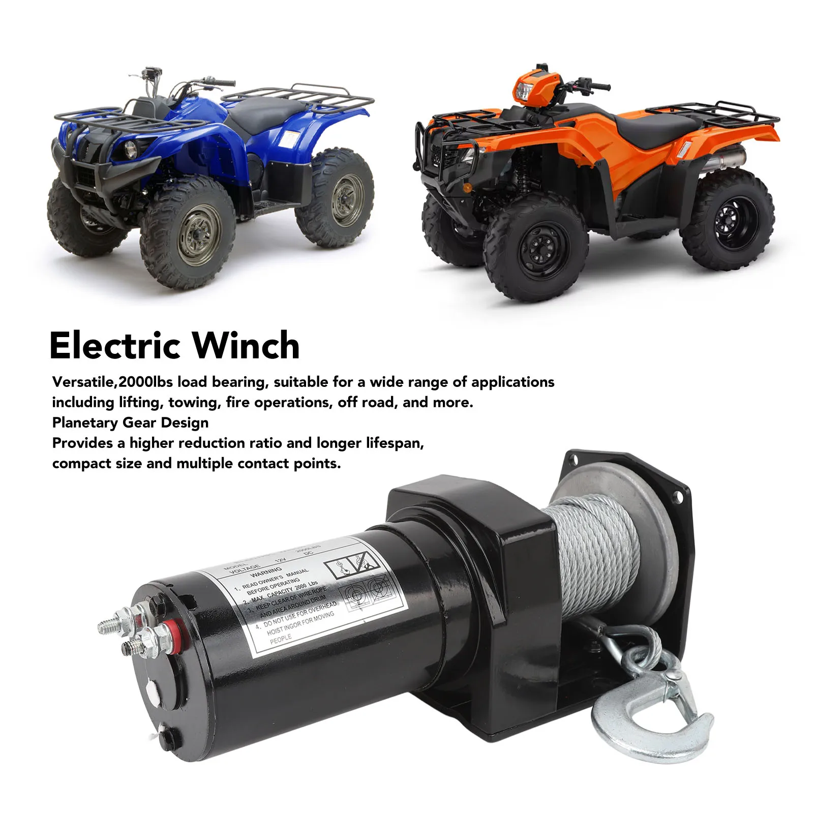 

【New】DC12V 2000lbs Electric Winch with Remote Control Versatile Efficient Use Towing Trailer Winch for ATV UTV