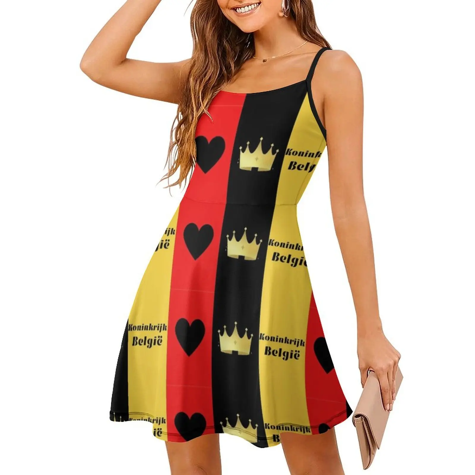 مملكة بلجيكا الكورية نمط فستان كاجوال للنساء بسيط يوميا مكتب سيدة فساتين بلجيكا المملكة العلم الأمة أوروبا