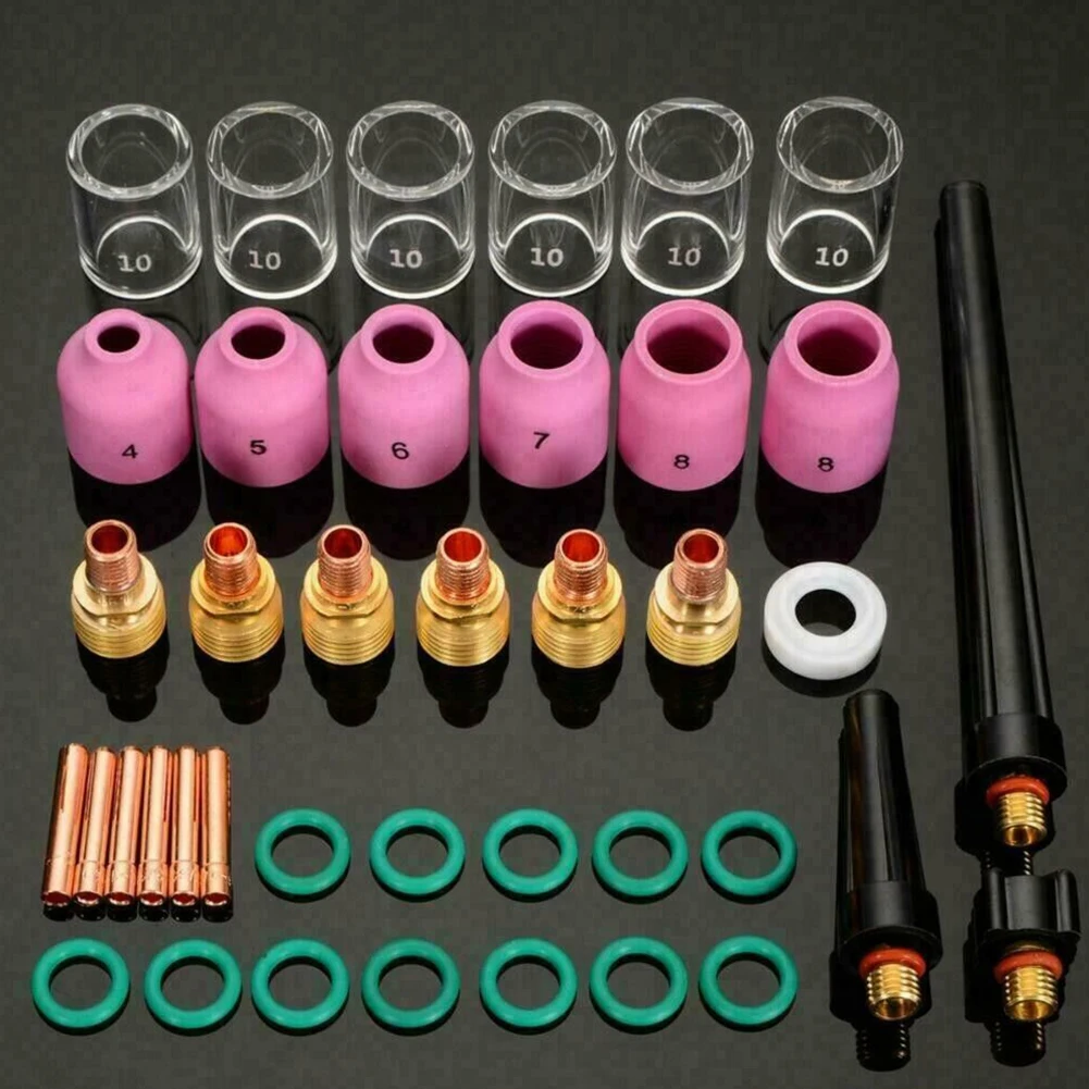 

40pcs TIG Welding Torch Collet Gas Lens Glass Cup Kit For WP-9/20/25 Soldering Equipment Accessories Welders CNC Metalworking