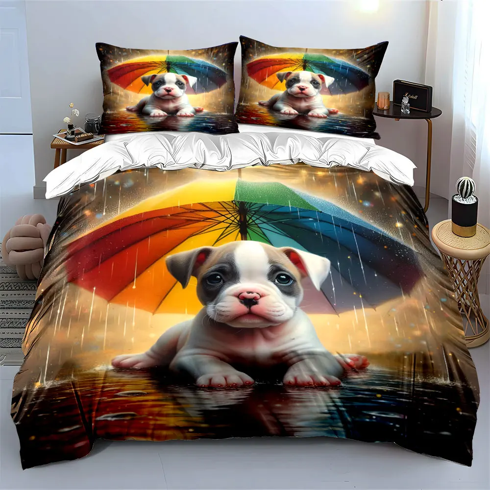 Colorful Umbrella Puppy Decor Multiple sizes kid's and adults' bedroom Exquisite 3PC bedding set, gift