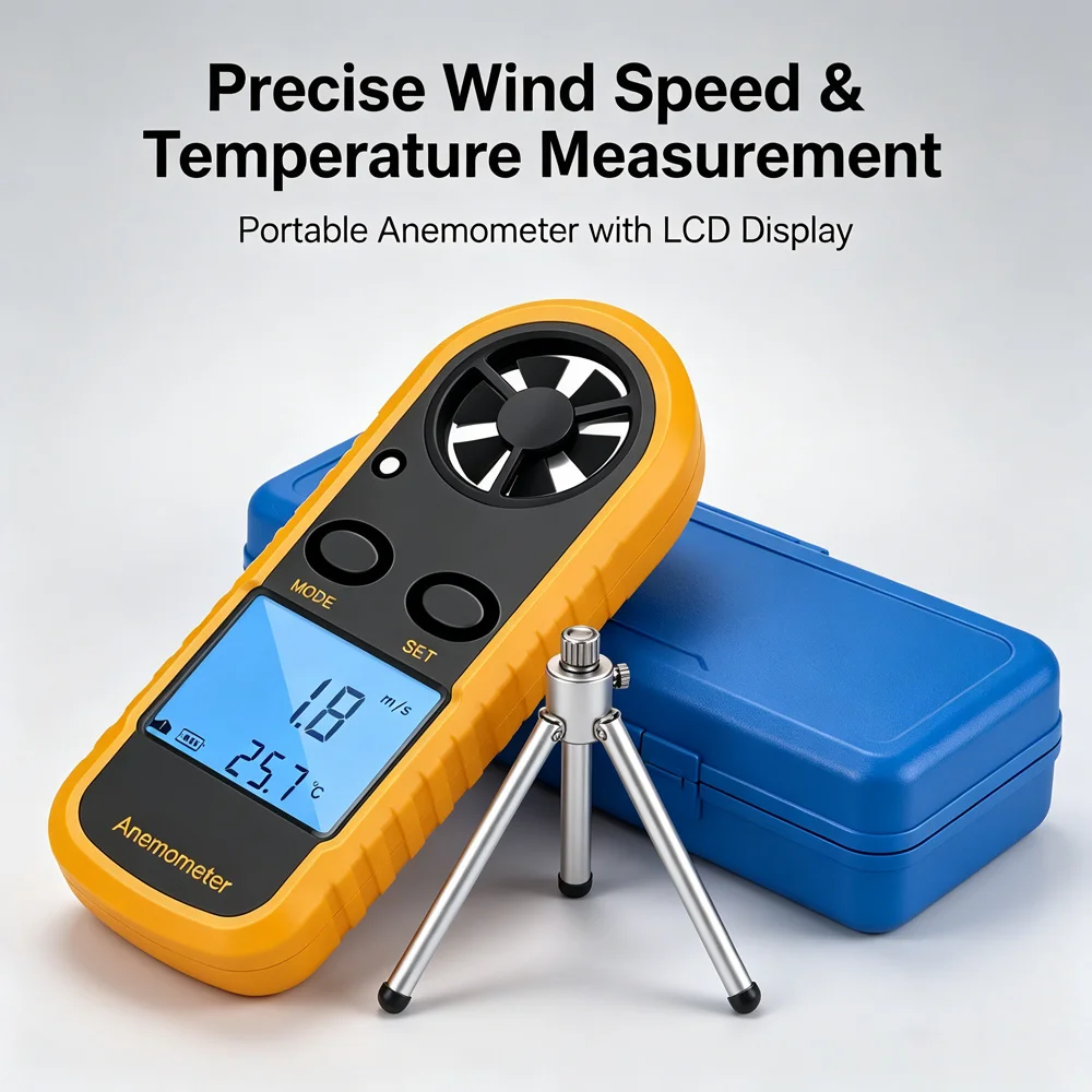 Digital Wind Speed Anemometer Handheld Temperature Meter LCD Display for HVAC Sailing Drone Hiking Tasks