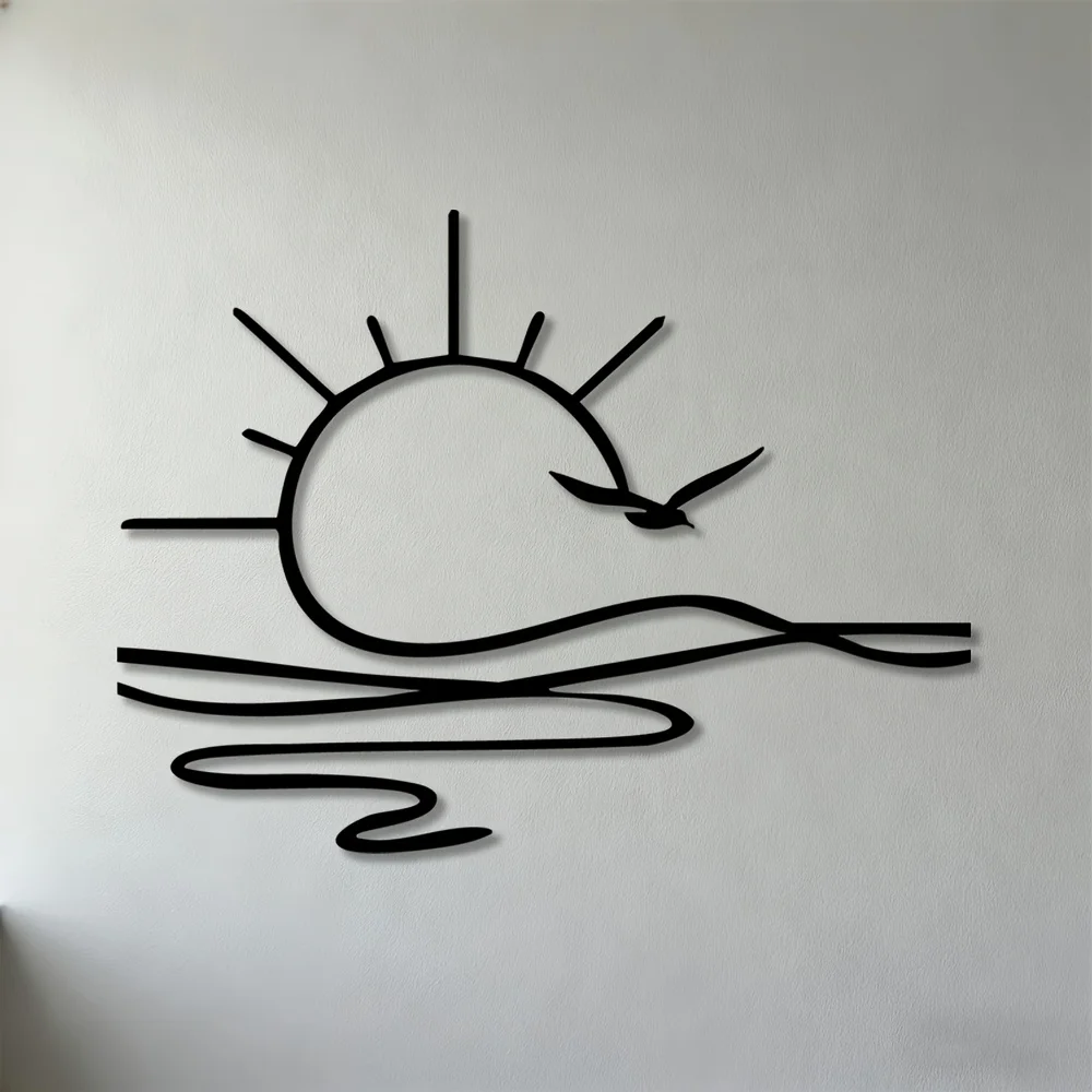 2D Flat Sunset Seagull Ocean Iron Wall Art Metal Sculpture Living Room Bedroom Office Coastal Decor Gift Ornament