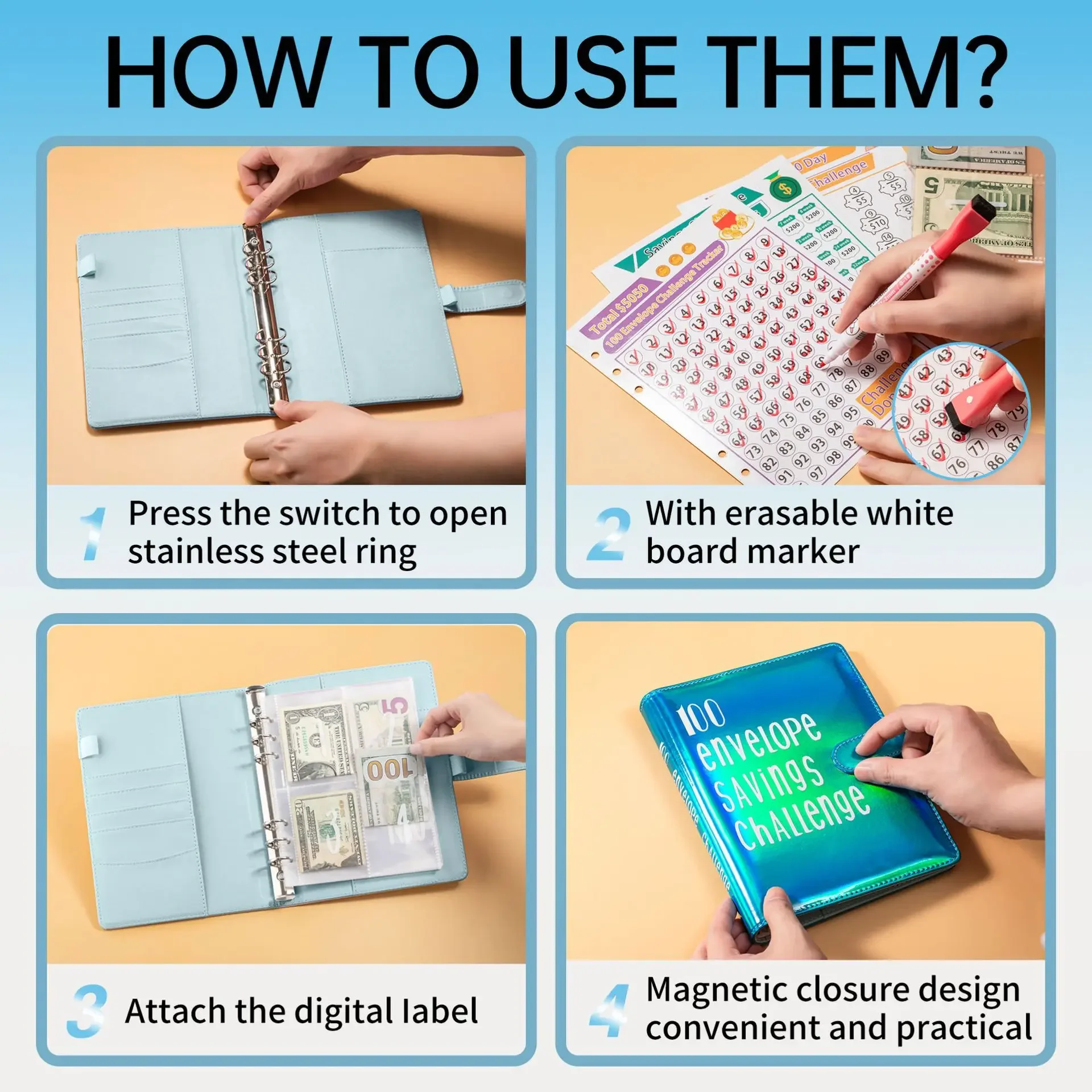 Couple 100 Envelope Challenge Binder Storage Notebook For 100 Days Money Saving Marriage Proposal Budget Planner