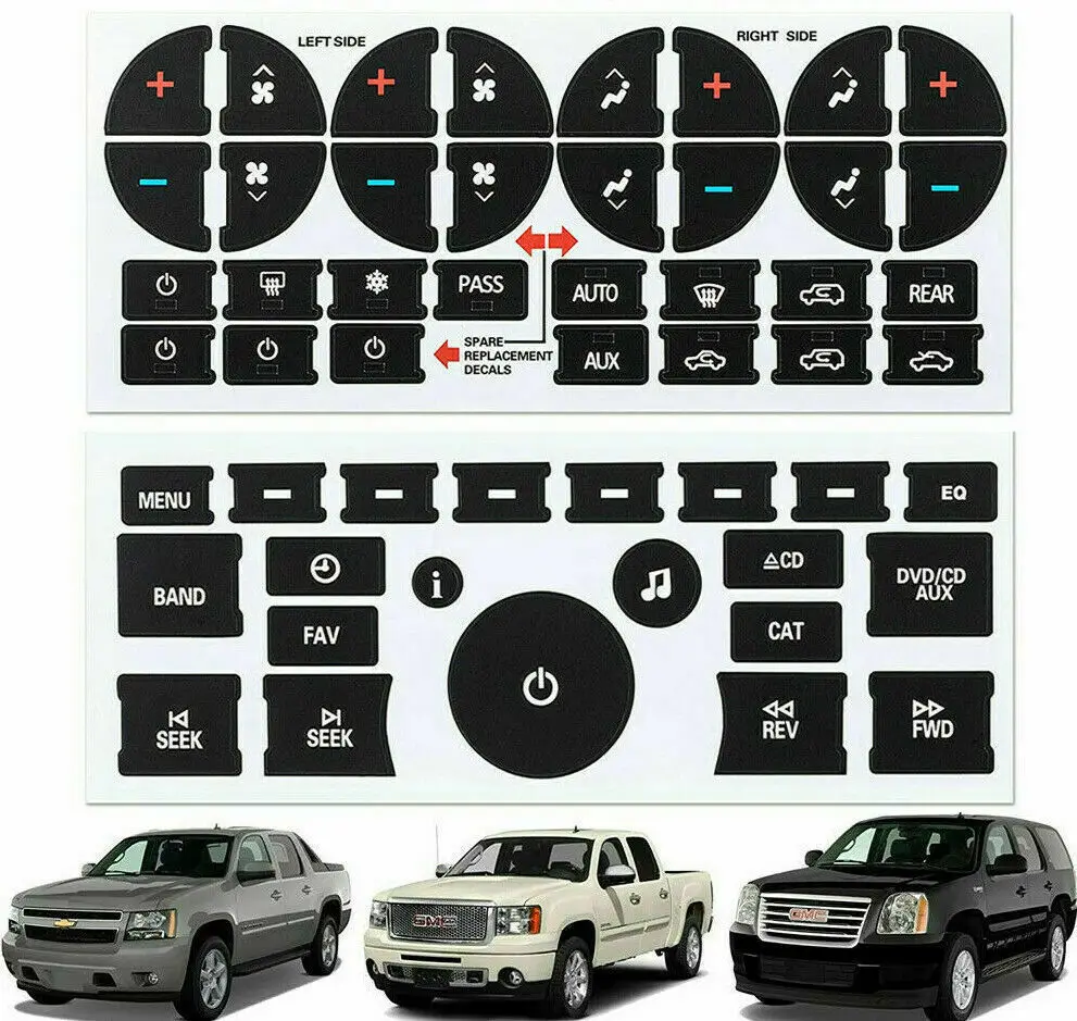 2 Set/4PCS A/C Control &Radio Dash Button Repair Kit Decal Stickers For Chevrolet GMC Tahoe