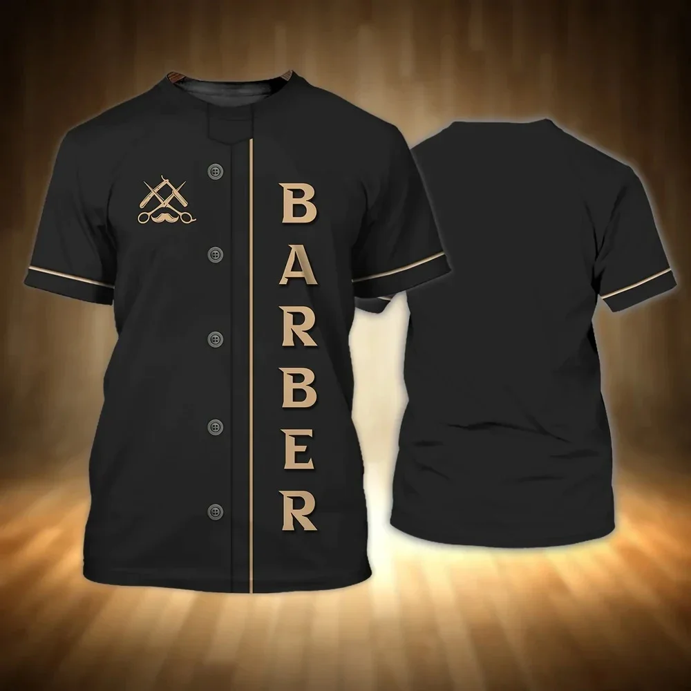 2024 Men's 3D Printing T-shirt Customized Barber Shop Work Suit Casual Short Sleeve Summer Fashion