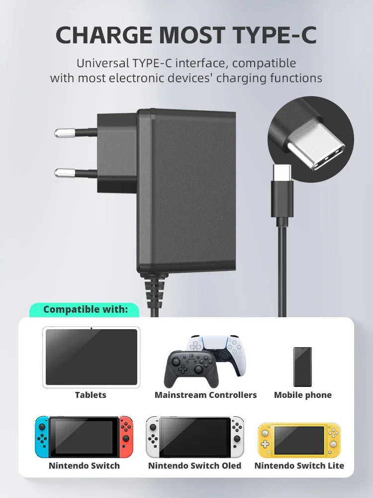 AC Adapter Charger Compatible Nintendo Switch EU/US Plug for NS Switch Lite/OLED Controller Fast Charging Kit Accessories