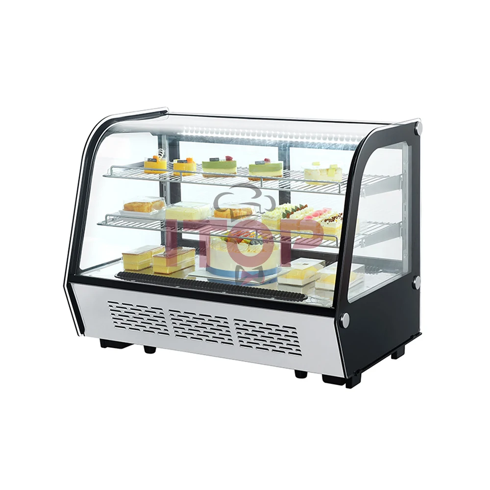 Transparent Curved Glass Cake Showcase Fridge Bakery Pastry Cake Stand Up Display Refrigerator