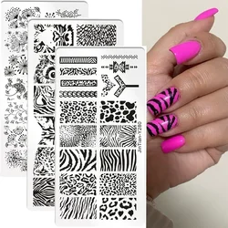 Nagelstempelplatten Tiger Zebra Leopardenmuster Tier Pflanzen Bild Edelstahl Schablone Nail Art Stempel Vorlage Schablonen