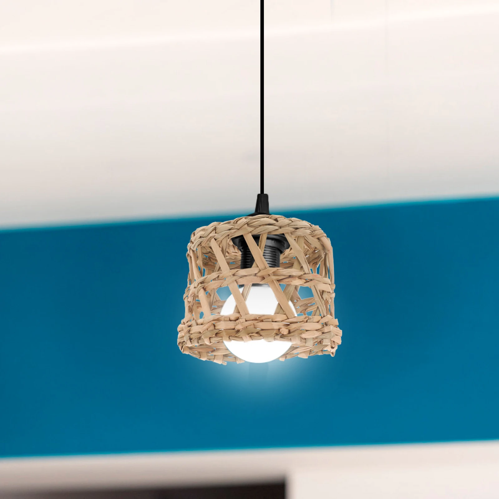 Creative Lampshade Woven Cover Hanging Pendant Straw Boho Decorative Light Protection Rustic Design Simple Structure Versatile