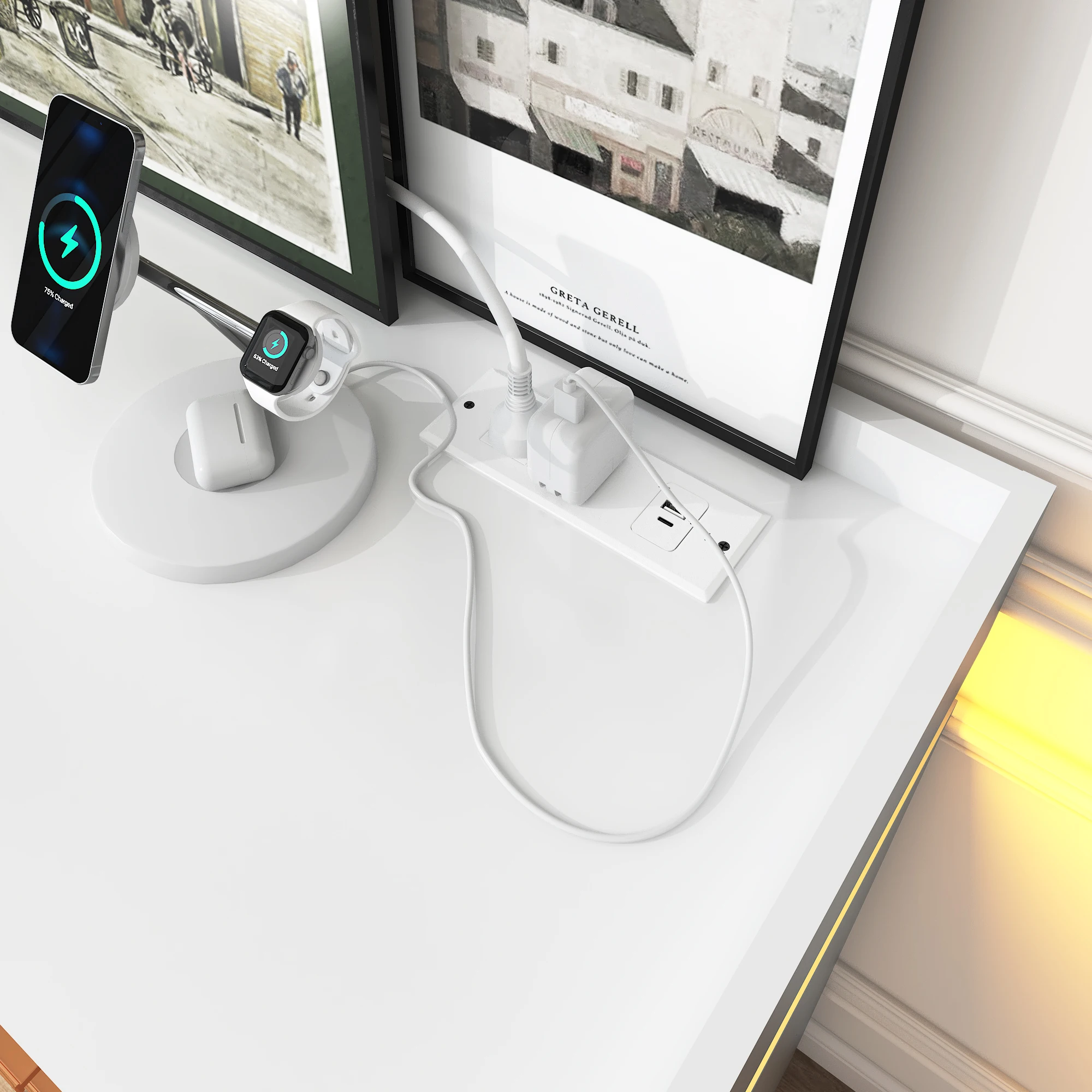 خزانة ذات 6 أدراج، خزانة ذات أدراج حديثة مقاس 46 بوصة للخزانة مع ضوء LED، خزانة تنظيم ذات أدراج واسعة لغرفة النوم، أبيض/أسود #5