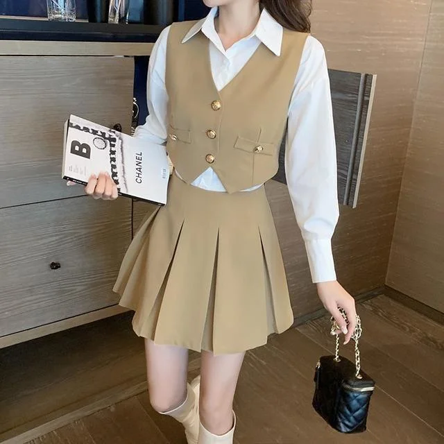 Vest Shirt Short Three Piece Women\'s Suit Half Set Small Royal Sister College Faldas Clothes for Women Skirts