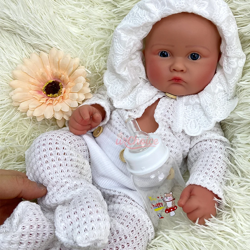 Muñeca bebé reborn de silicona de 45 cm (18 pulgadas), escala 1:1, con ojos azules, realista, lavable, con textura de piel visible, ideal para guarderías.