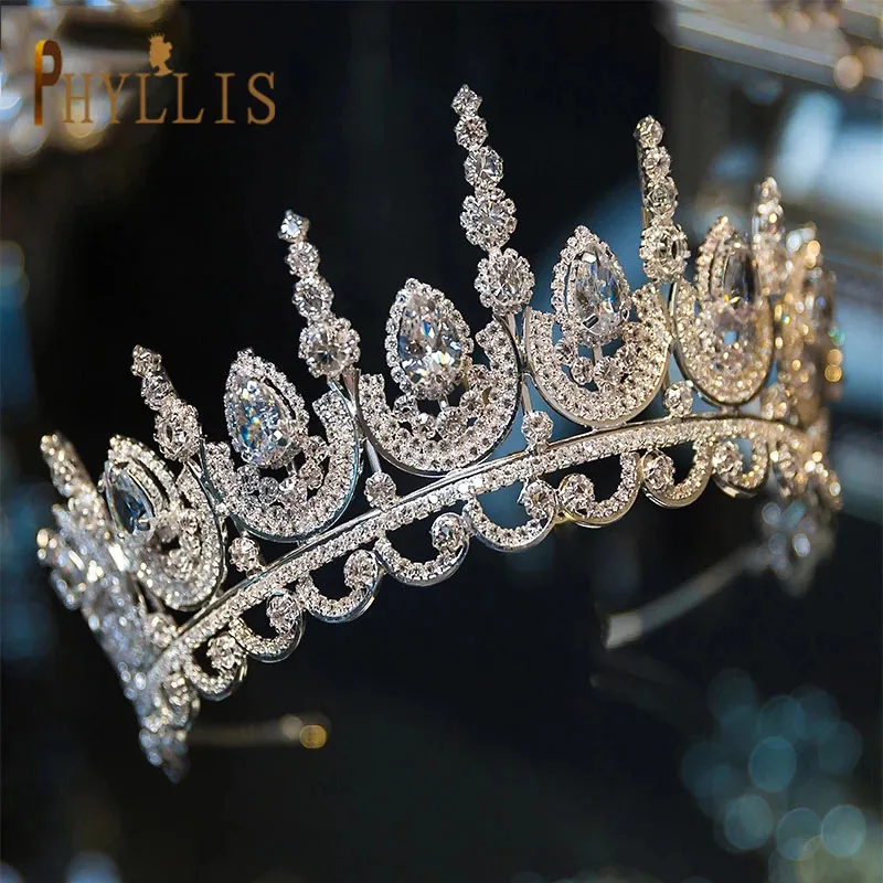 A213 Zirkon Hochzeit Runde Crown Luxus Diadem Stirnband Strass Kopfschmuck Braut Headwear König Tiaras Prinzessin Haar Jewerly