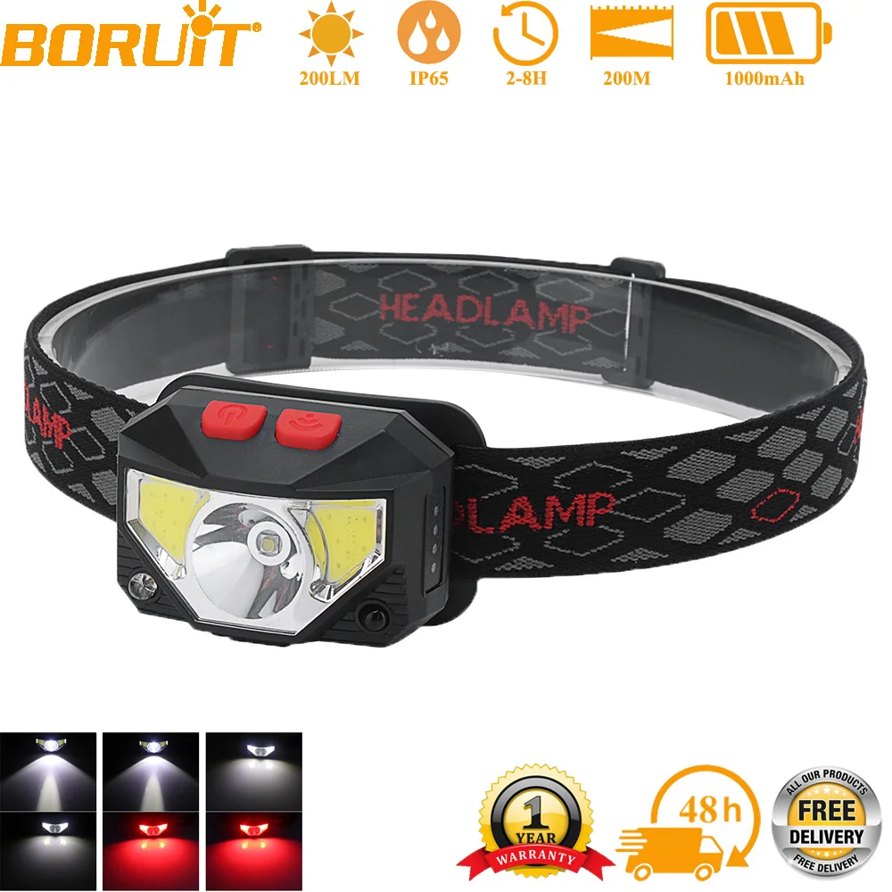 BORUiT 200LM Motion Sensing Headlamp XPG COB USB Rechargeable Headlight IP65 Waterproof Head Torch  for Camping Outdoor Emergenc