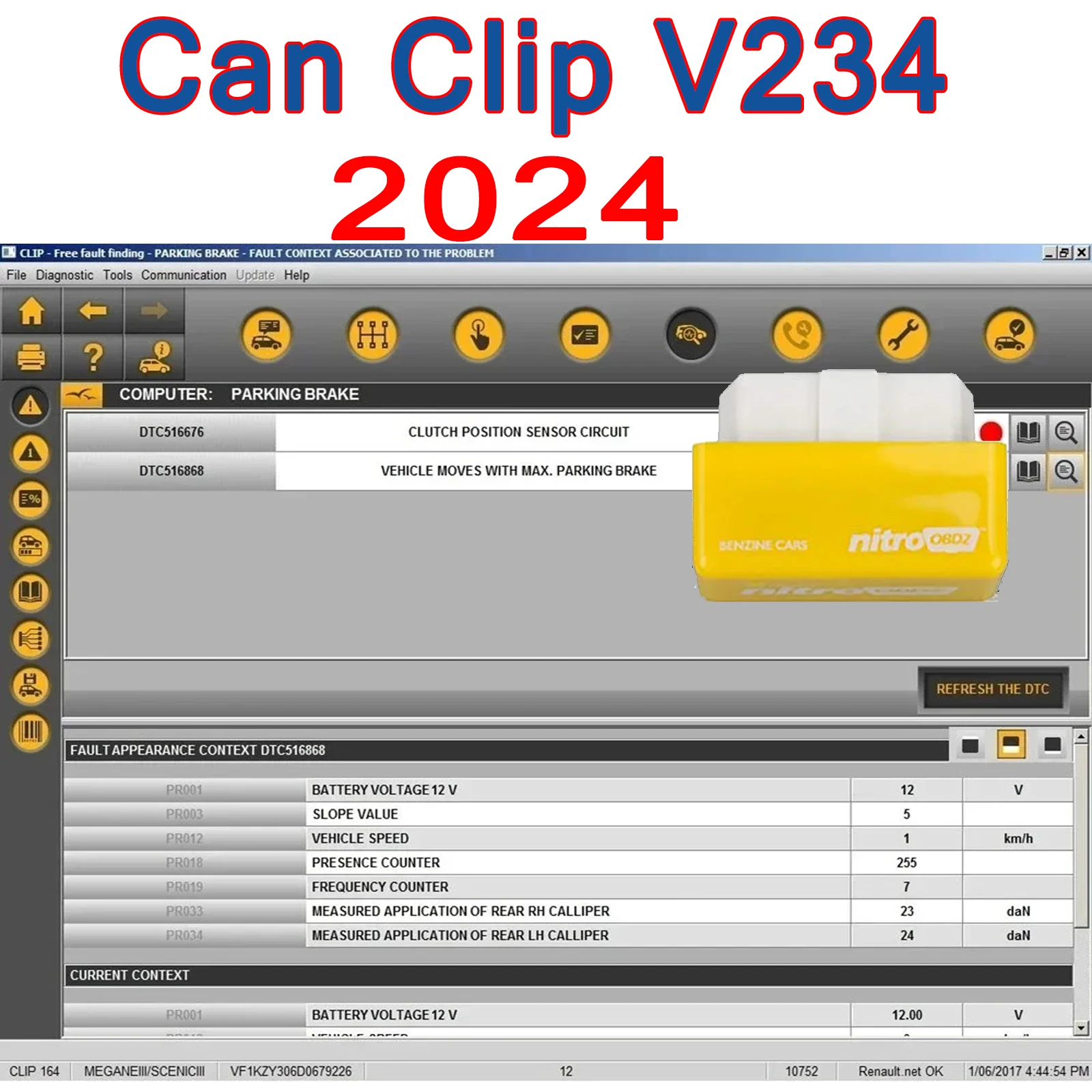 2024 Can Clip V234 Latest Software For Renault OBD2 Diagnostic software+ Gift Nitro  Auto Repair Software HGWU