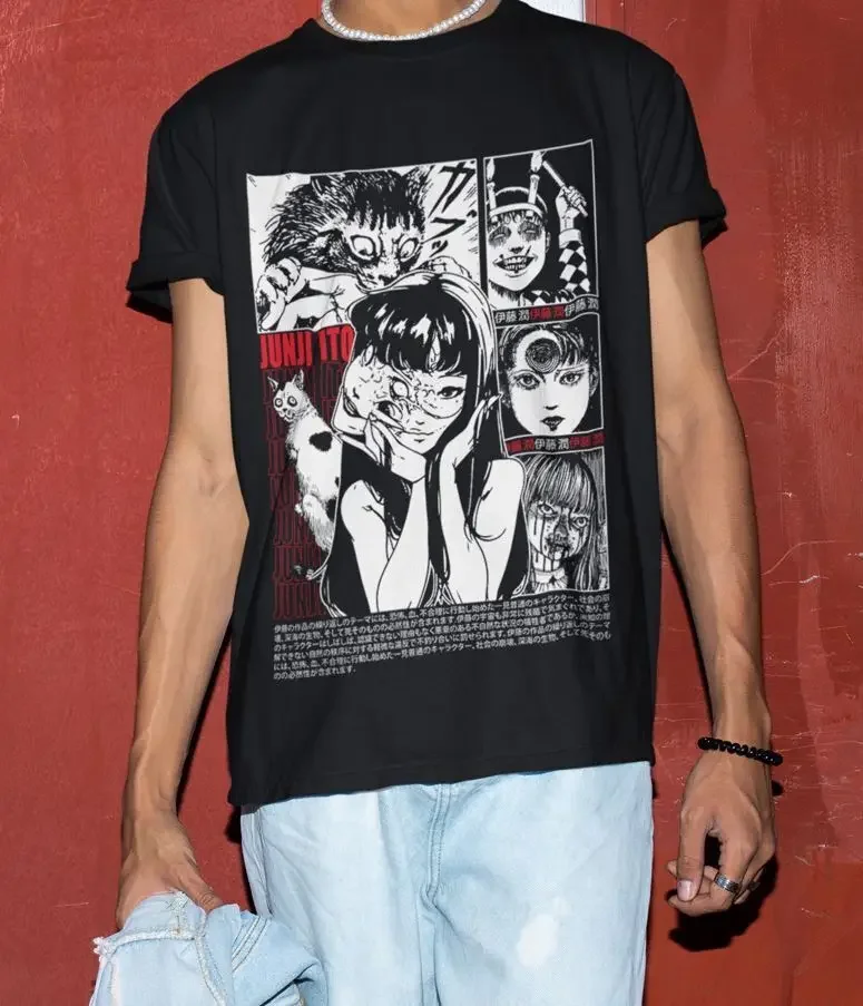 Junji Ito Uzumaki T-Shirt Horror Japan Guro Anime Funny Black Shirt Tee All Size