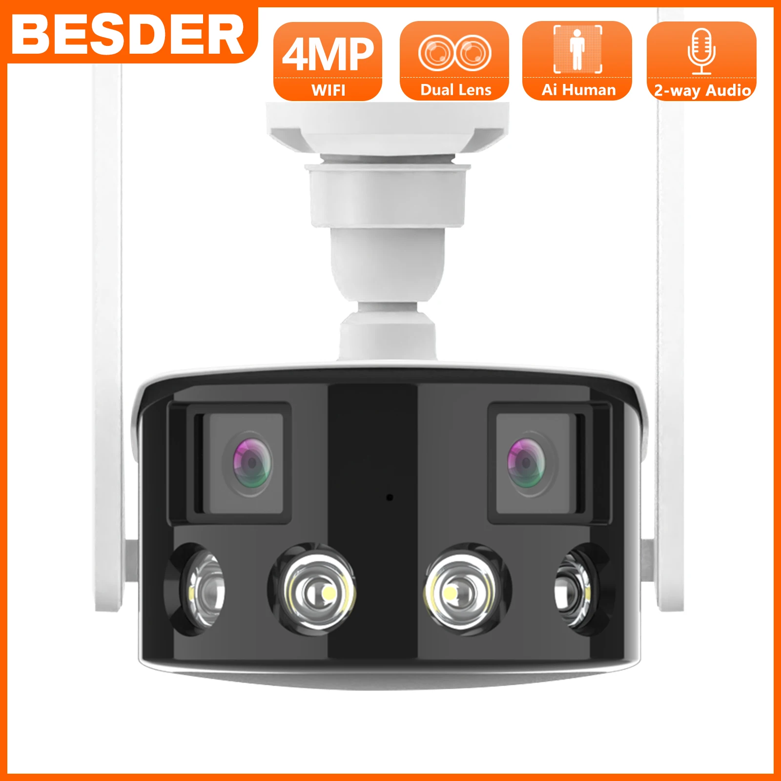 

BESDER 8MP 4K Dual Lens Ultra Wide Angle 180° Wifi IP Camera 4MP Wireless Outdoor Ai Human Detect Security Surveillance Camera