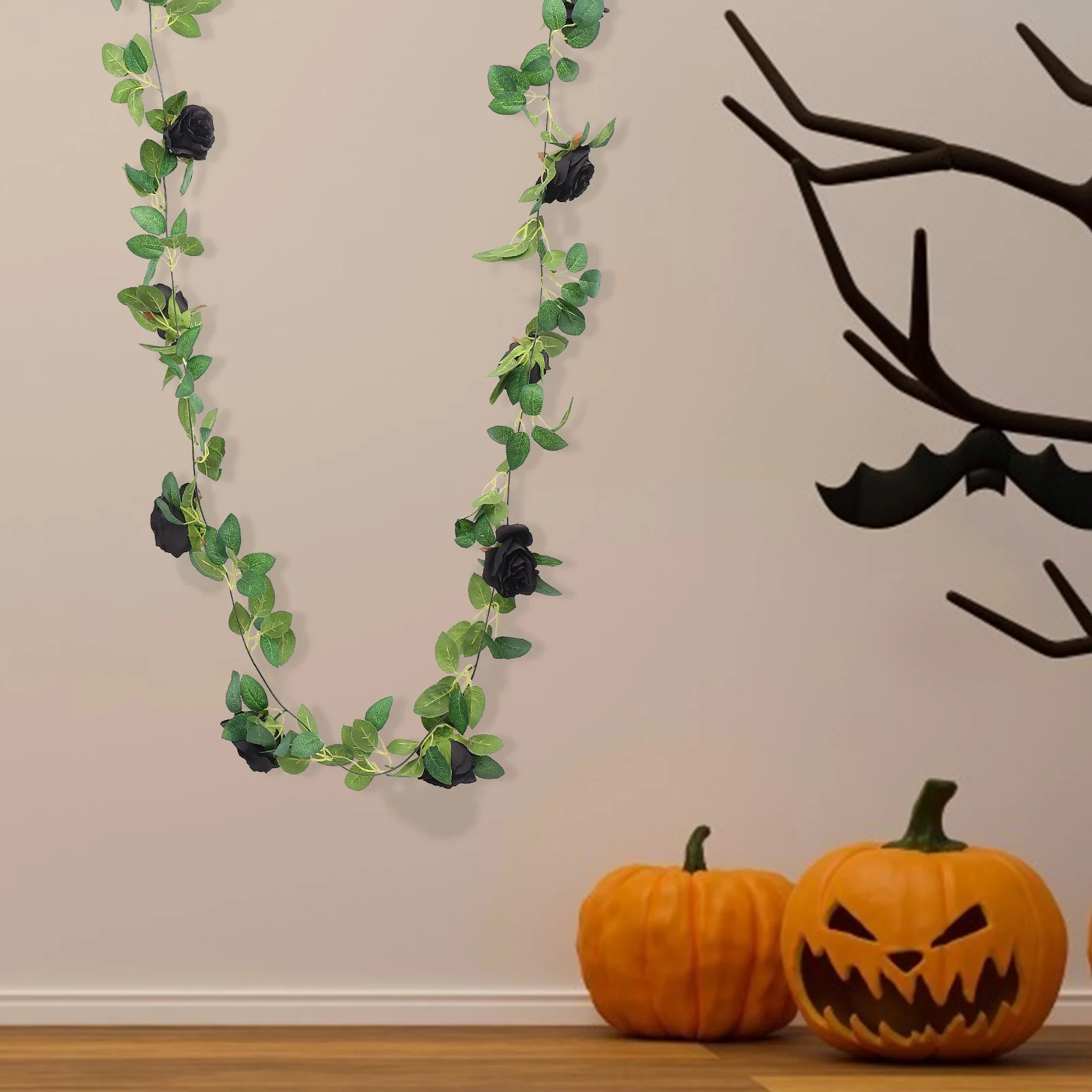 

Black Rose Rattan Vine Decoration Artificial Flower Plant Simulation Decor Halloween Decor Rattan
