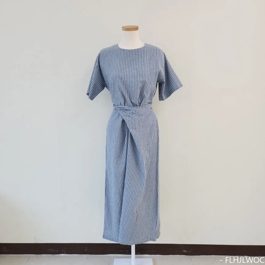 Robe chemise rayée pour femmes, nouveau design, mignon, style japonais, chic, corée, manches courtes, rétro, vintage, longue, faux deux pièces