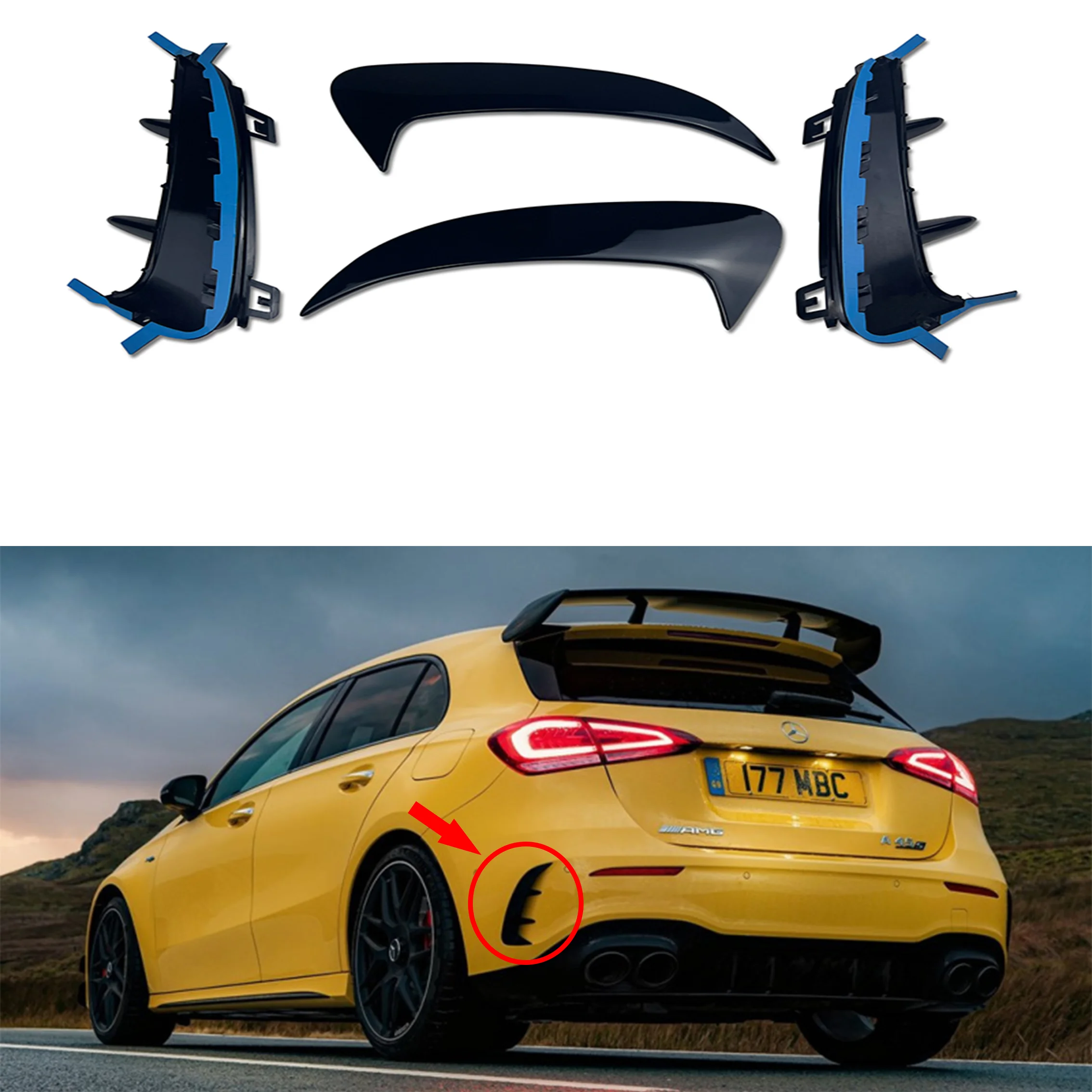 Paar Hinten Flicks Stoßstange Spoilder Canards Splitter Für Mercedes Benz W177 AMG Linie Fließheck A180 A200 A220 A160 A250 A35 2019 – Detail 2
