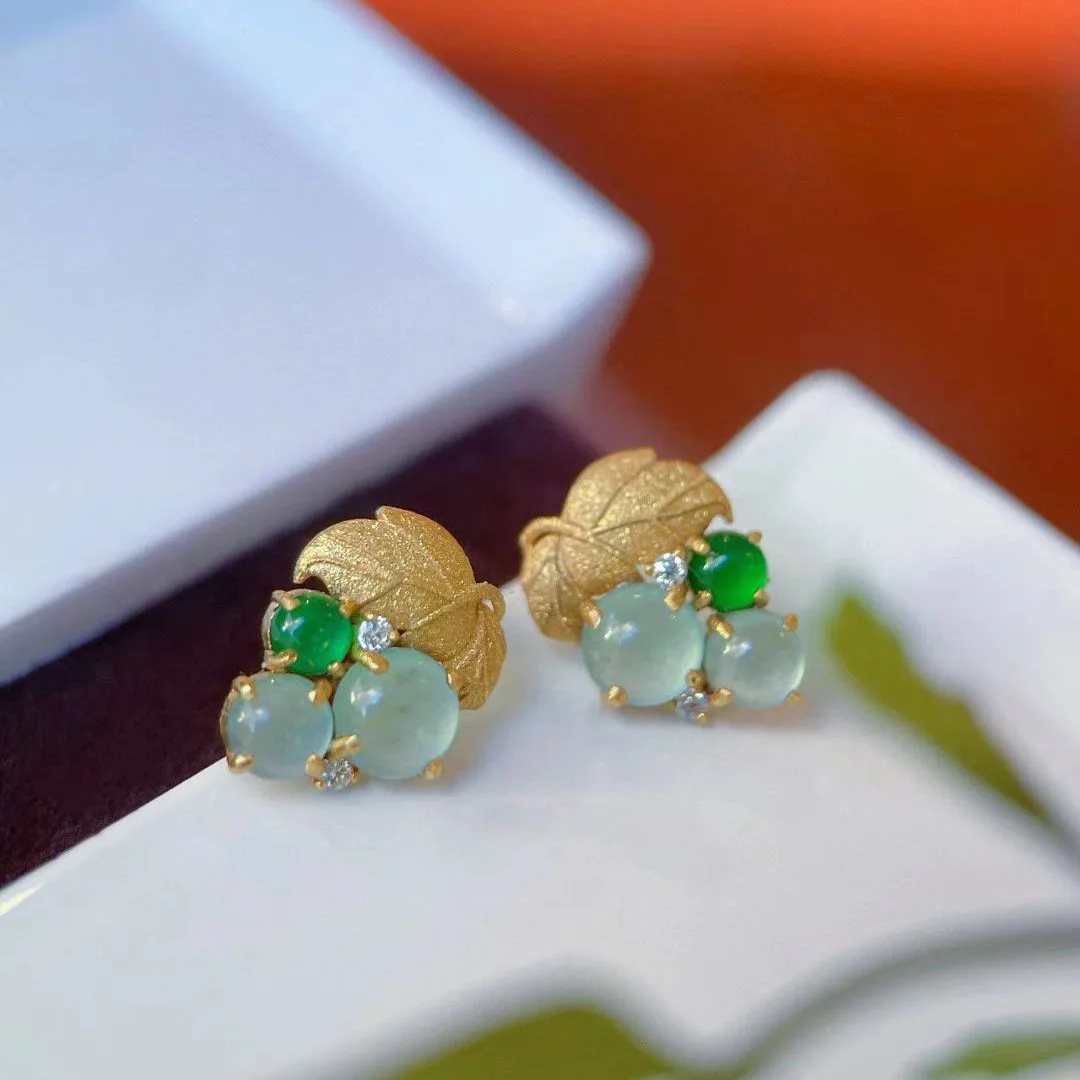 أقراط العنب الصغيرة من العقيق الطبيعي الطازج للنساء أقراط خضراء مستديرة من الخرز والمجوهرات الكلاسيكية والرائعة