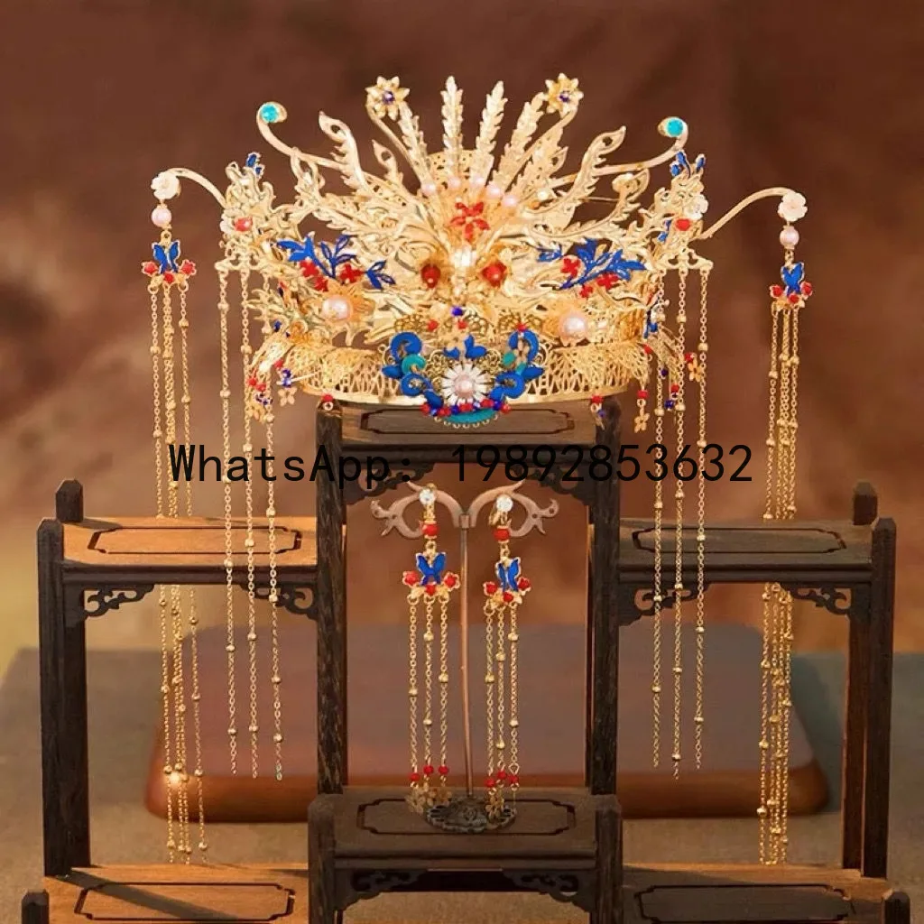 

FS headgear new Chinese luxury atmospheric phoenix crown bride Chinese fringed hair crown ancient hair accessories