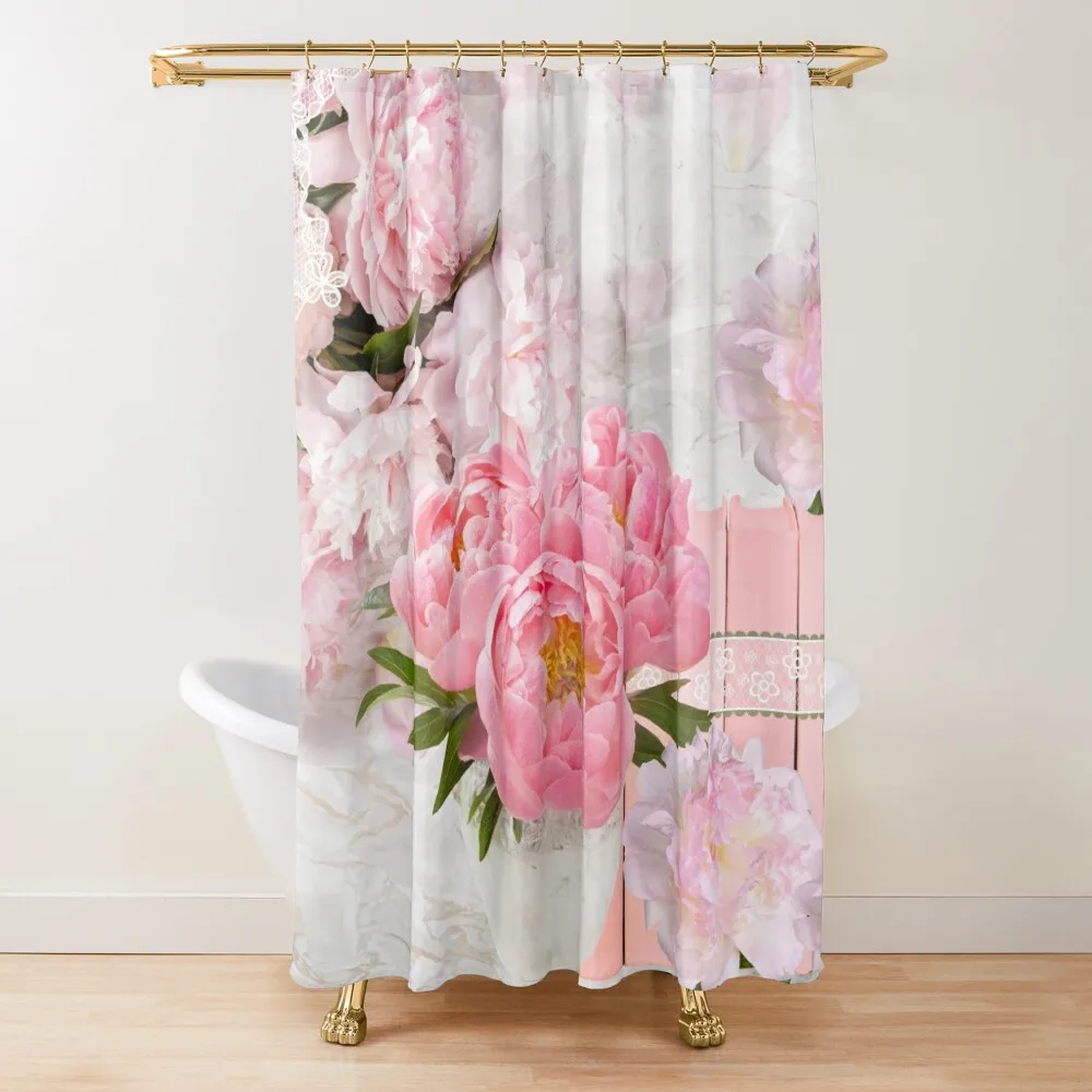 

Shabby Chic Pink Peonies Vintage Books Home Decor Shower Curtain Shower For Bathroom Set Waterproof Fabric Bathroom Curtain