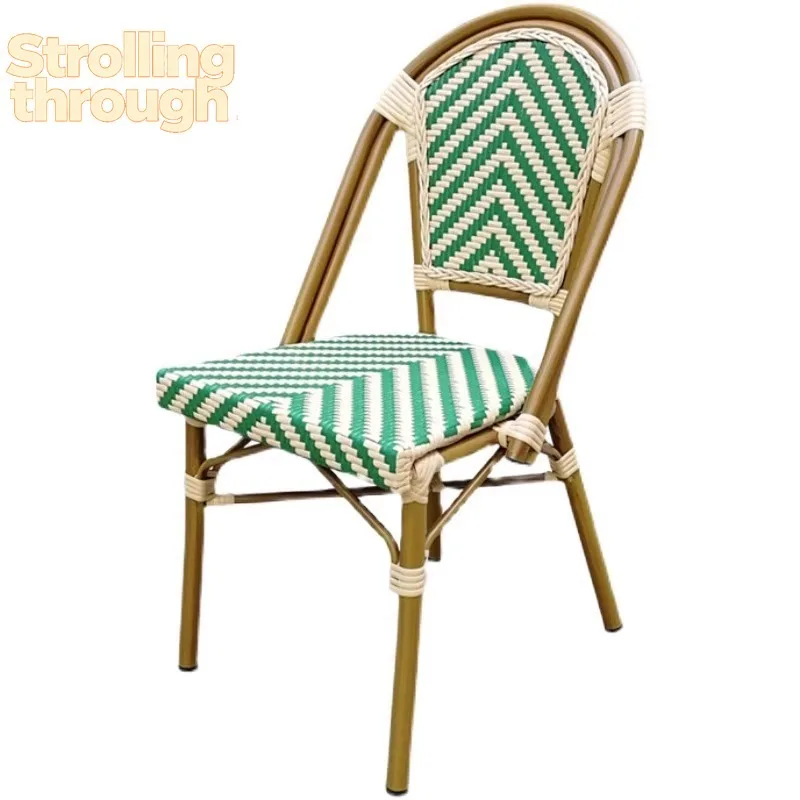 

Уличный обеденный стол из сланцевого мрамора, для французского кафе, западного ресторана, кафе с молочным чаем, гостевого дома, ретро-стол и стулья из ротанга