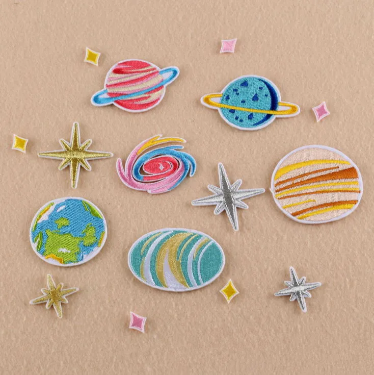 2022 New Arrival 10-30 Pcs Planet Star Embroidered Patch Iron On Motif Applique DK Fabric Cloth Embroidery DIY Accessory Repair