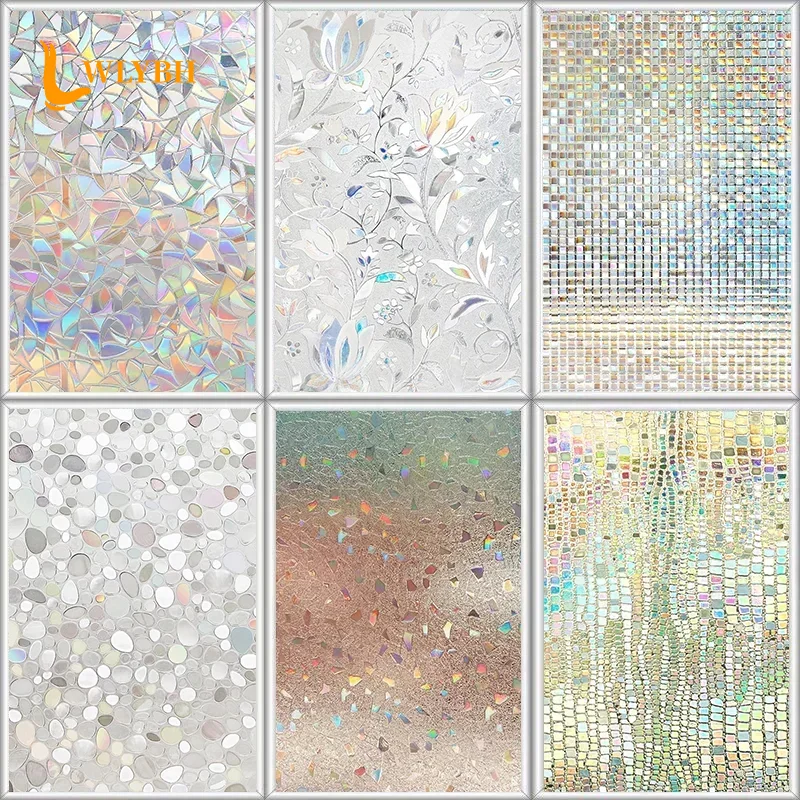 Window Privacy Film Rainbow Window Static Cling Sticker 3D Frosted Vinyl Glass Decals Transparent Anti Look Bathroom Shower Film