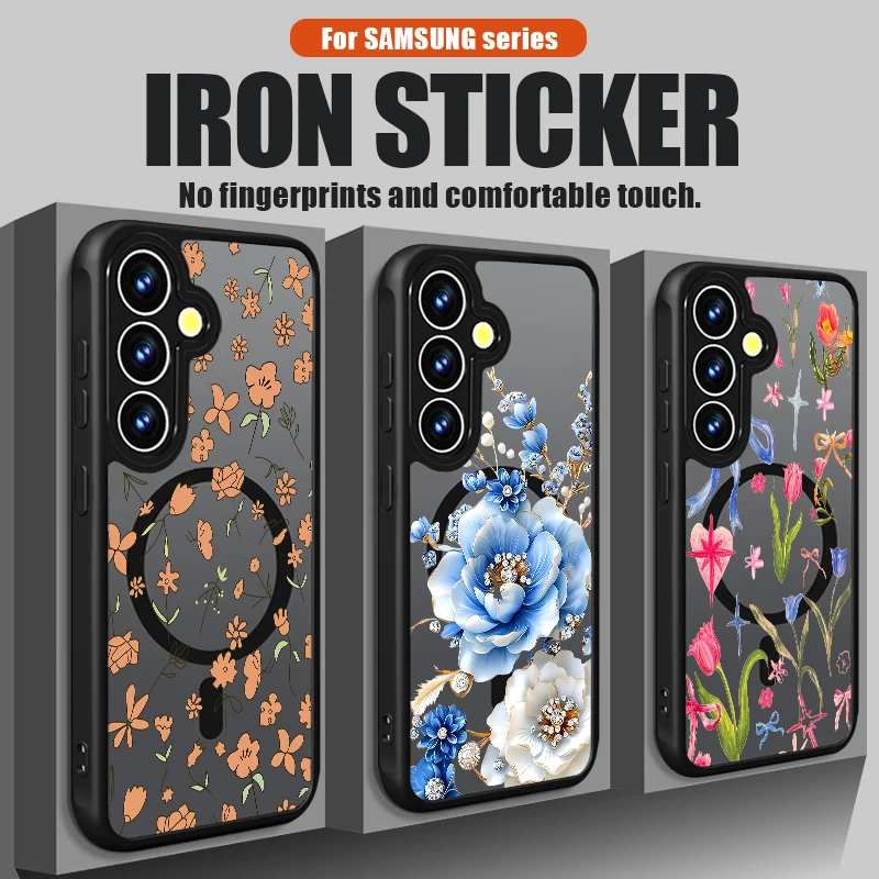 Little Flower Pattern Magnetic Phone Case For Samsung Galaxy S25 Edge S26 S24 S23 Ultra S25 FE S22 Plus For Magsafe Hard Cover