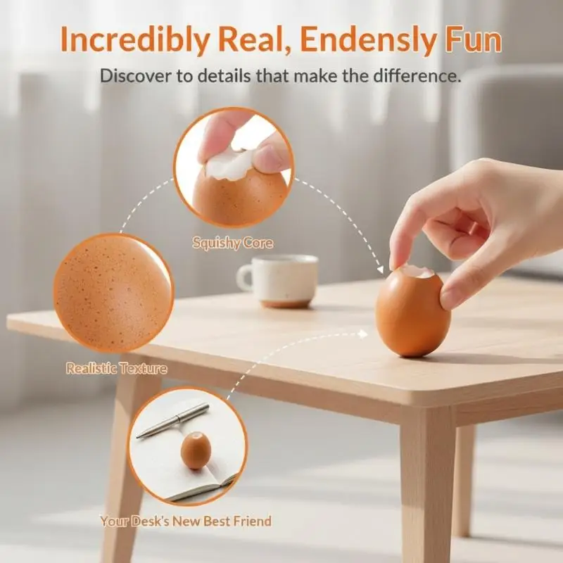 1Pcs Crack Egg Silicone Squeeze Toy Realistic Soft Fidget Stress Ball Portable for Kids Party Favors Classroom Rewards